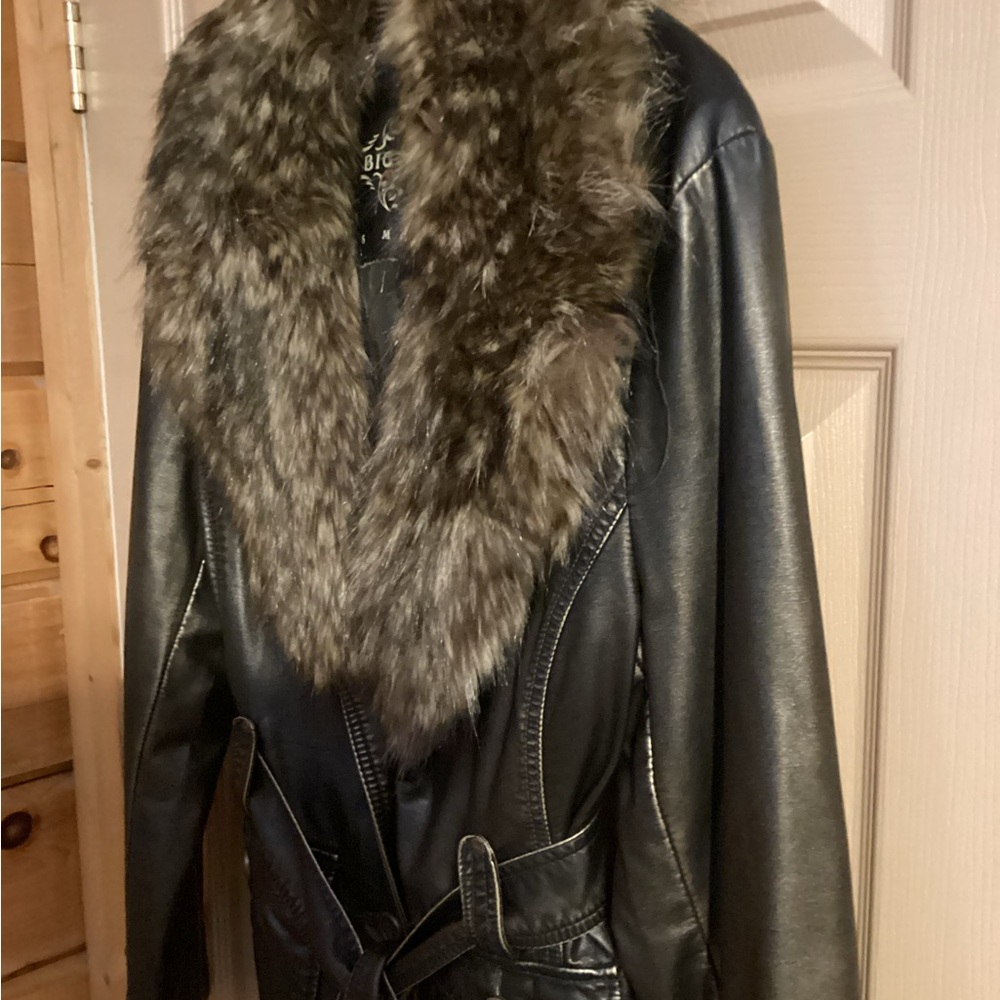 Big Chill Vintage  Brown Leather Jacket with Brown Faux Fur - Picture 7 of 10